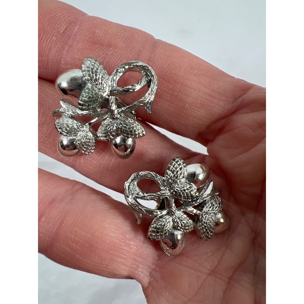 Jewelry - Vintage Coro Earrings Clip Back Silver-tone Chestnuts